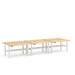 Three beige office desks with white legs arranged in a row on a white background. (Natural Oak-57&quot;)