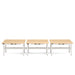 Three beige adjustable height desks in a row on a white background. (Natural Oak-57&quot;)