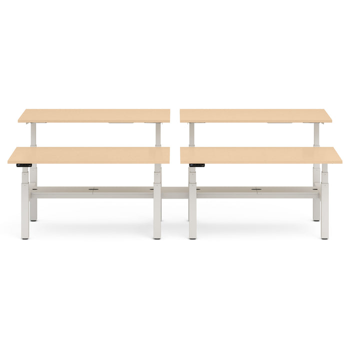 Two modern beige office desks with white metal legs on a white background. (Natural Oak-60&quot;)