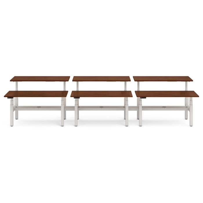 Wooden-top picnic tables with metal frames on white background. (Walnut-60&quot;)