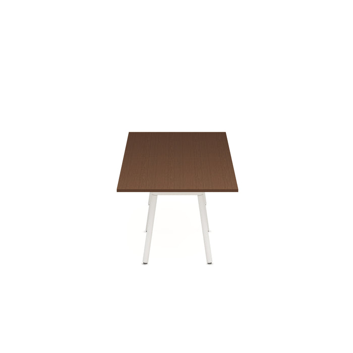 Modern brown tabletop with white legs on a white background. (Walnut-124&quot; x 42&quot;)
