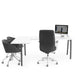 Modern office corner with L-shaped desk and ergonomic chairs (White)
