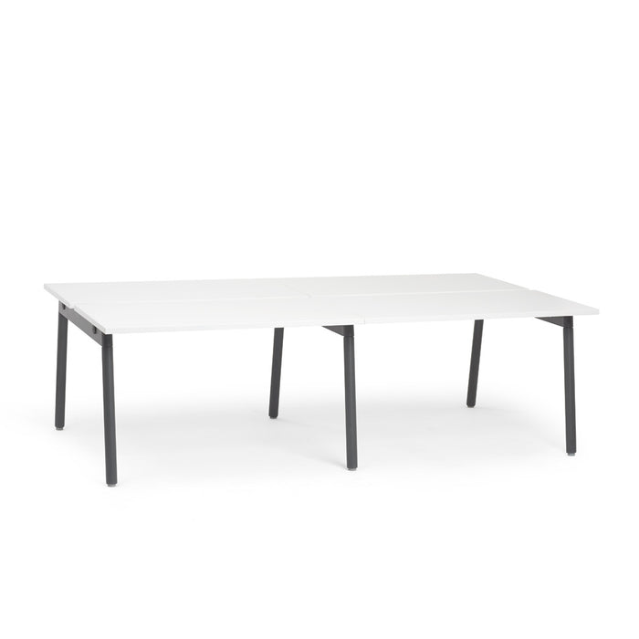 White modern extendable dining table with black legs on a white background. (White-47&quot;)