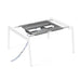 White height-adjustable desk with gray fabric under-desk management tray and cable organizers. (Desk for 2)