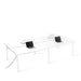 Minimalist white office desk with two laptops on a white background. (Desk for 4)(Desk for 6)(Desk for 8)(Desk for 10)