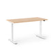 Adjustable standing desk with white frame and wooden top on a white background. (Natural Oak-47&quot;)