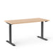 Adjustable height desk with wooden top and black frame on a white background. (Natural Oak-57&quot;)