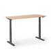 Modern height-adjustable desk with wooden top and black frame on white background. (Natural Oak-57&quot;)