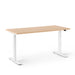 Modern adjustable standing desk with wood finish and white legs on a white background. (Natural Oak-57&quot;)
