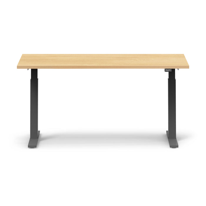 Modern adjustable standing desk with wooden top and black frame. (Natural Oak-60&quot;)
