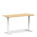 Modern height-adjustable desk with wooden top and white legs on a white background. (Natural Oak-60&quot;)