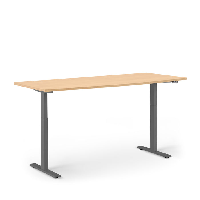 Adjustable standing wooden desk with metal frame on a white background. (Natural Oak-72&quot;)