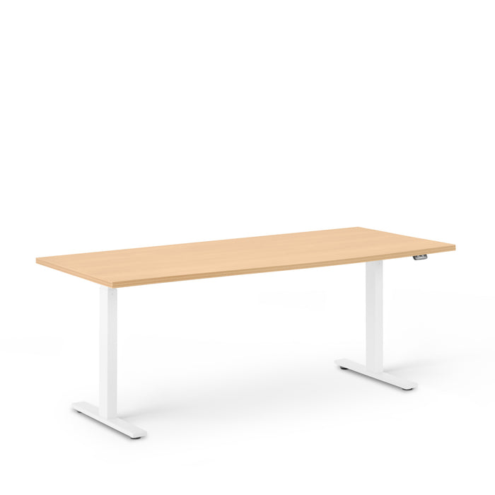 Modern wooden office desk with white metal legs on a white background. (Natural Oak-72&quot;)