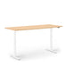 Modern height-adjustable wooden desk with white legs on a white background. (Natural Oak-72&quot;)
