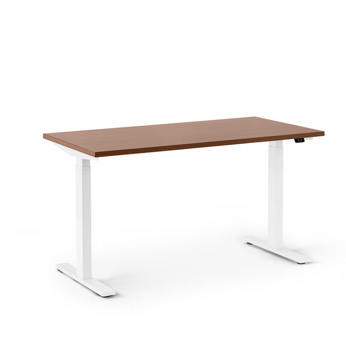 Modern standing desk with adjustable height, white legs, and wooden top on a white (Walnut-47&quot;)