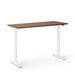 Modern adjustable standing desk with brown top and white legs on a white background. (Walnut-57&quot;)