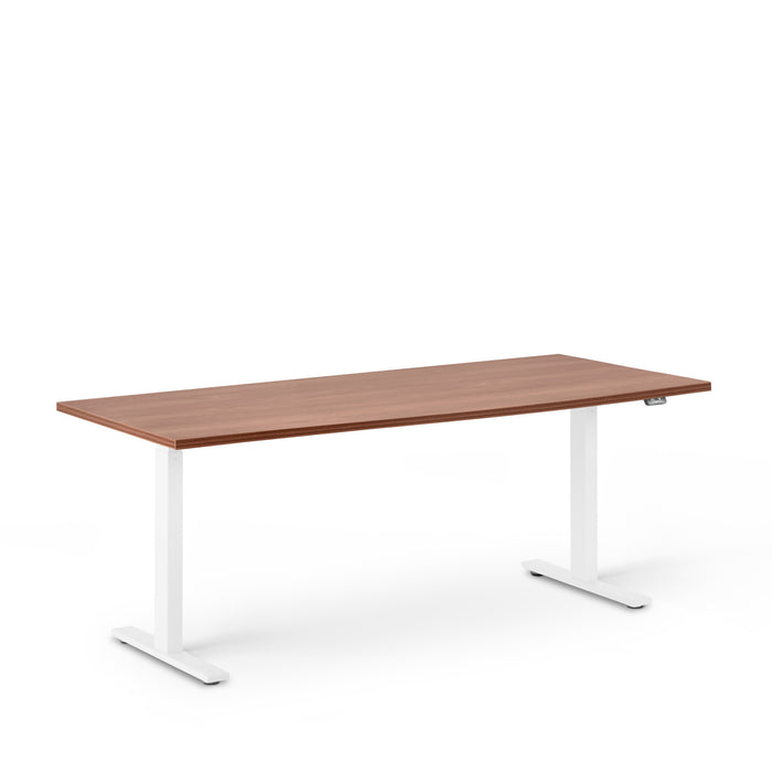 Modern wooden office desk with white metal legs on a white background. (Walnut-72&quot;)