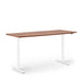 Modern adjustable height desk with wooden top and white legs on a white background. (Walnut-72&quot;)
