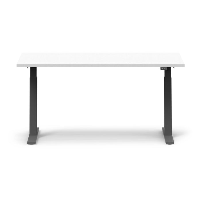 White modern standing desk with adjustable black legs on a white background. (White-60&quot;)