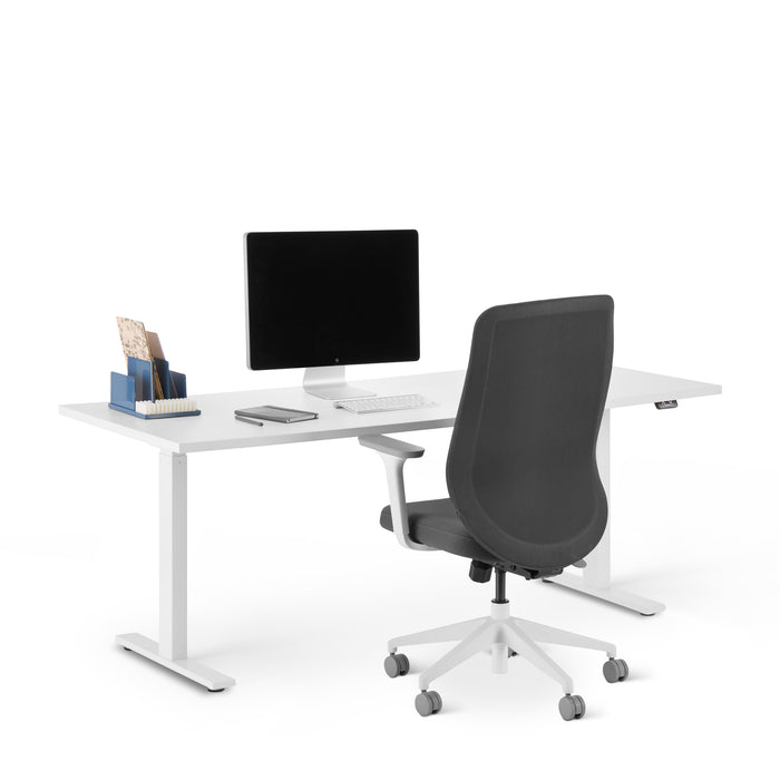 Modern office desk setup with computer monitor, chair, and stationery on white background (White-72&quot;)