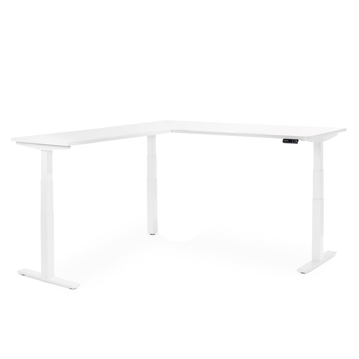 White adjustable standing desk with modern design isolated on a white background. (White)