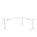 White L-shaped electric standing desk on a white background. (White)