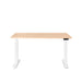 Adjustable height modern desk with wooden top and white legs against a white background. (Natural Oak-47&quot;)