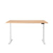 Modern height-adjustable desk with light wooden top and white metal frame on a white background. (Natural Oak-72&quot;)