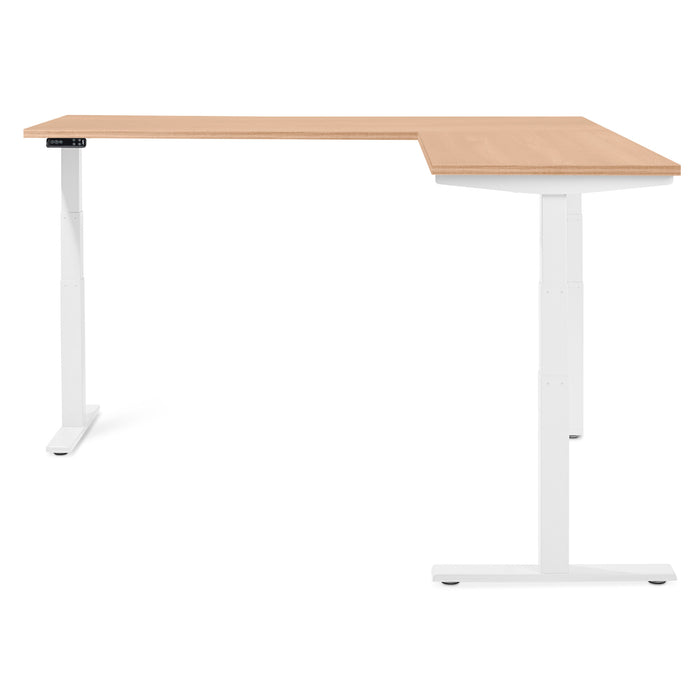 Adjustable height modern standing desk with wooden top and white frame (Natural Oak)