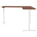Adjustable height modern desk with white legs and wooden top. (Walnut)