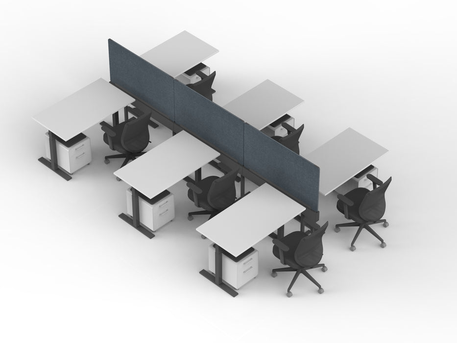 Modern office workstations with partition and ergonomic chairs on a white background. (White-47&quot;)