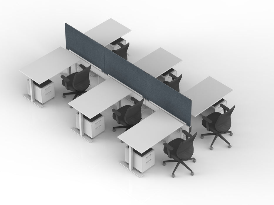 Modern office workstation setup with partitioned desks and ergonomic chairs on a white background. (White-47&quot;)(Natural Oak-47&quot;)(Walnut-47&quot;)(Natural Oak-57&quot;)(Walnut-57&quot;)