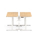 Dual motor adjustable standing desk with wood tabletop and white frame on white background. (Natural Oak-57&quot;)