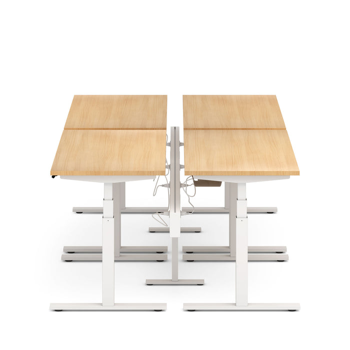 Modern height-adjustable wooden desk with white metal frame on a white background (Natural Oak-57&quot;)