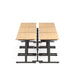 Modern height-adjustable split desk with wooden tabletop on white background. (Natural Oak-47&quot;)