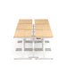 Dual motor standing desks with wooden top and white frame on a white background. (Natural Oak-57&quot;)