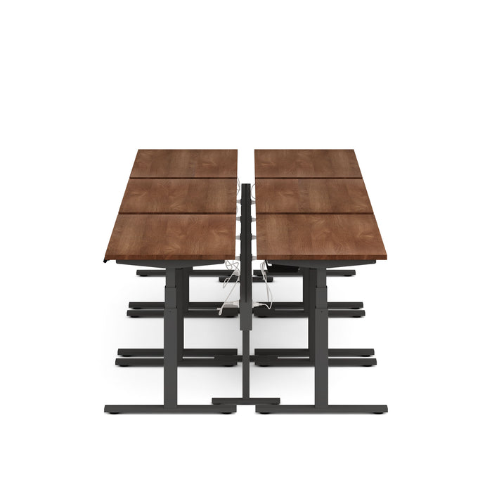 Modern expandable wooden dining table with metal base on white background. (Walnut-47&quot;)