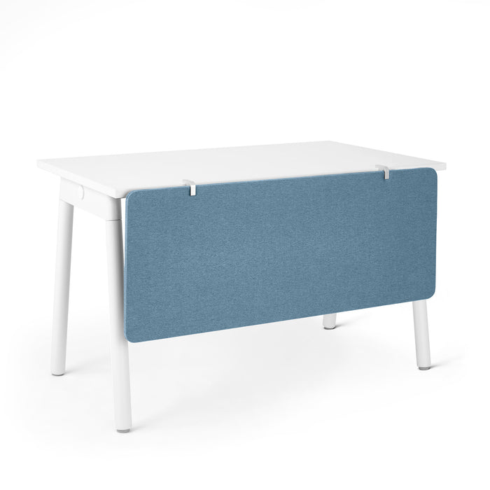 Modern white desk with blue acoustic panel on white background. (Slate Blue-45&quot;)