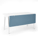Modern white office desk with blue privacy panel on a white background. (Slate Blue-55&quot;)