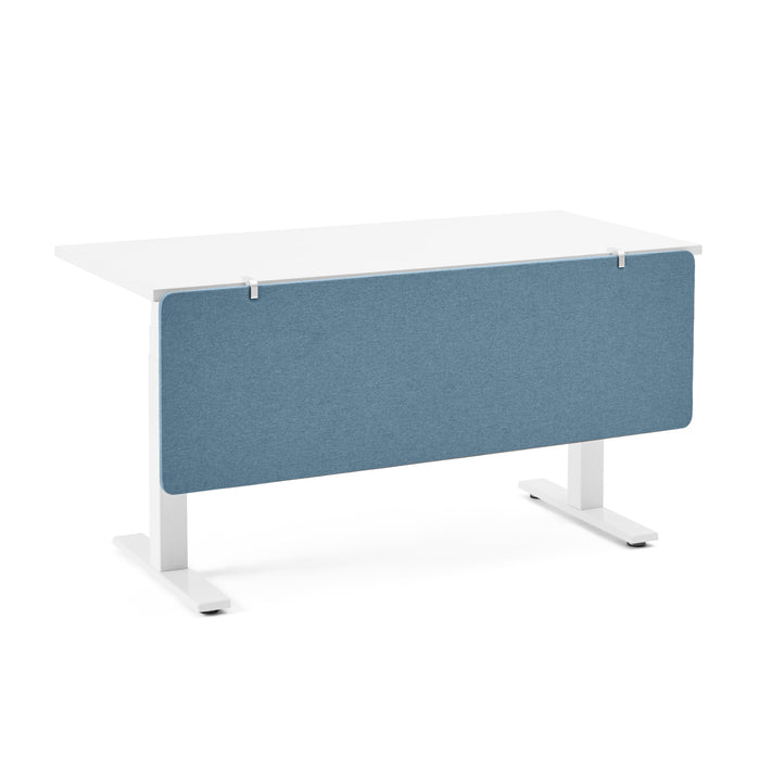 Modern white office desk with blue privacy panel on white background (Slate Blue-55&quot;)