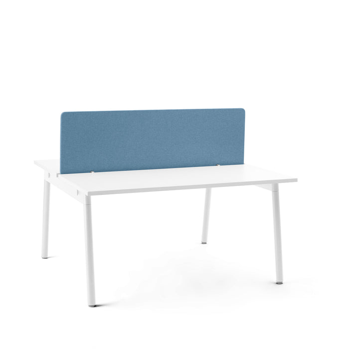 White office desk with blue partition on a white background. (Slate Blue-55&quot;)