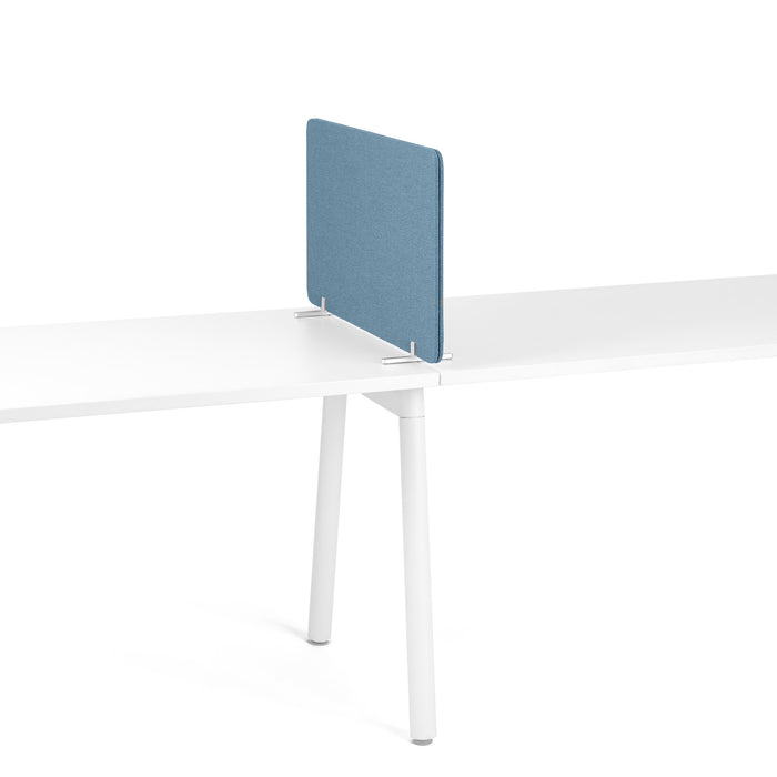 Modern white office desk with blue desk partition on a white background. (Slate Blue-27&quot;)