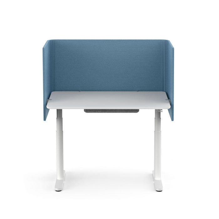 Blue and white modern office desk with privacy panels on white background. (Slate Blue-48&quot;)