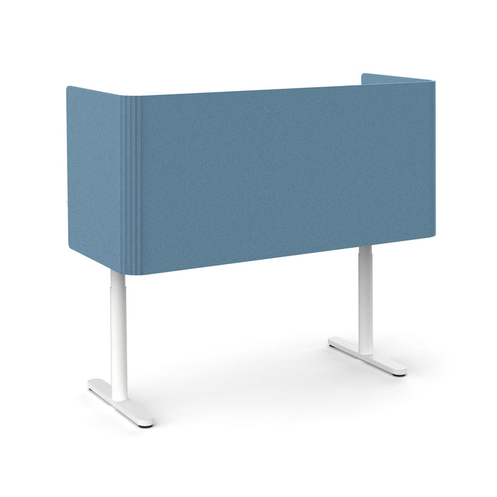 Blue office privacy panel with white stands on a white background. (Slate Blue-60&quot;)