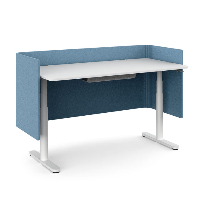 Modern blue office desk with privacy panels on white background. (Slate Blue-60&quot;)