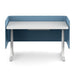 Modern blue and white office desk with privacy panel on white background. (Slate Blue-60&quot;)