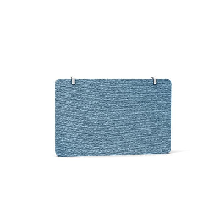 Blue fabric bulletin board with metal clips on white background. (Slate Blue-27&quot;)