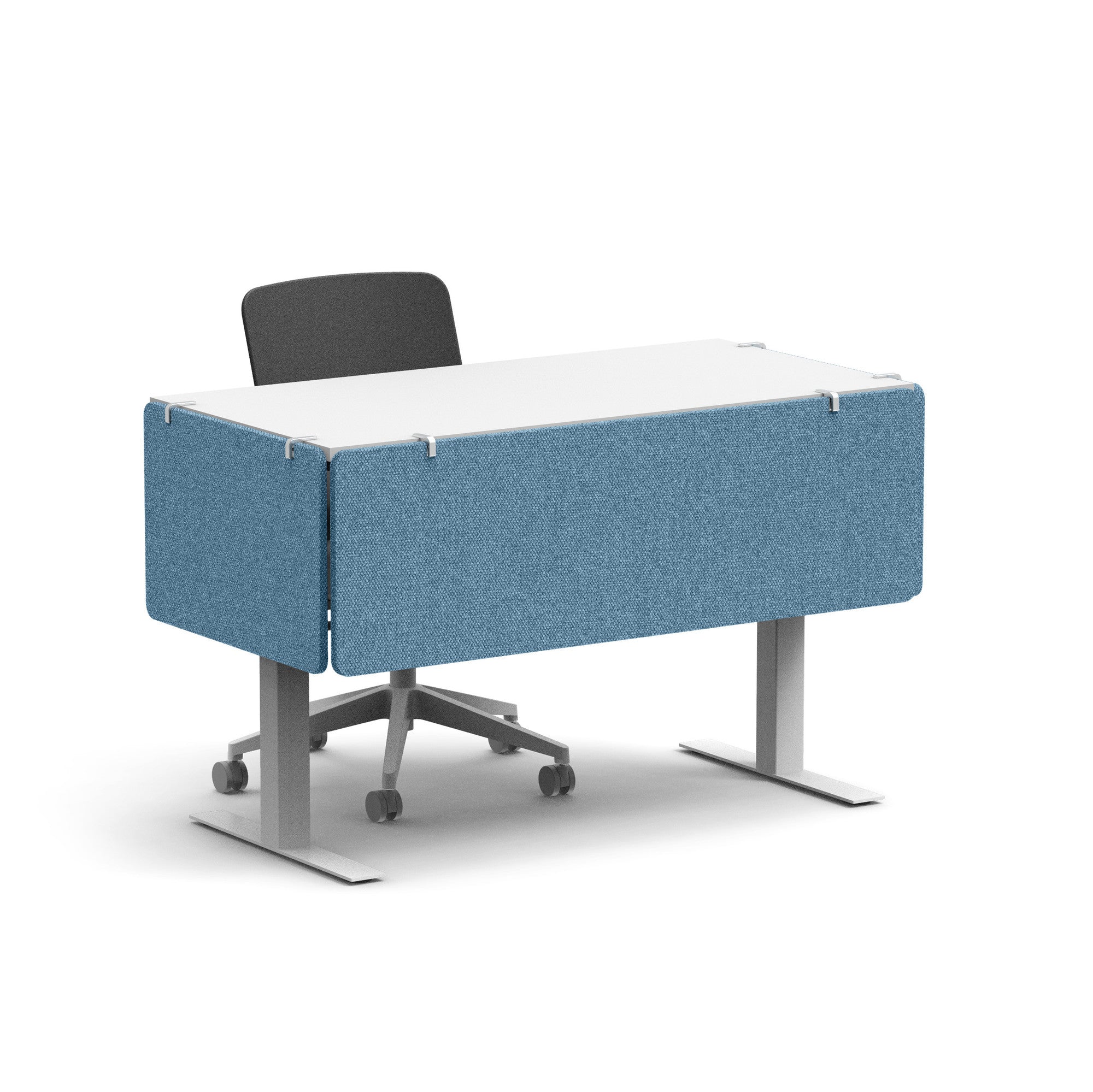 Blue acoustic panel with silver wall mounts on white background (Slate Blue-27")