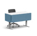 Modern office desk with blue privacy panels and a gray chair on a white background. (Slate Blue-27&quot;)