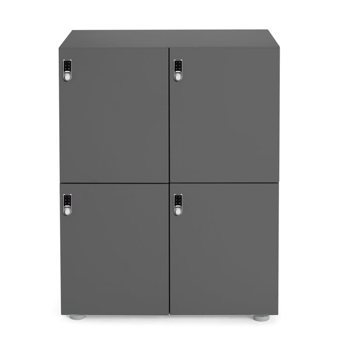 Modern gray metal office storage cabinet on a white background. (Charcoal)